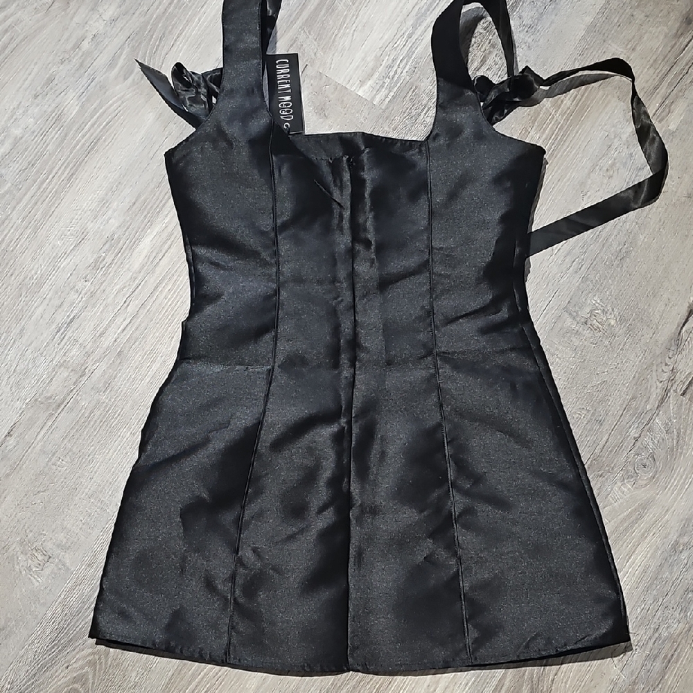 NWT Pixie Stardust Black Satin Dress with Ribbon Straps - Picture 6 of 7
